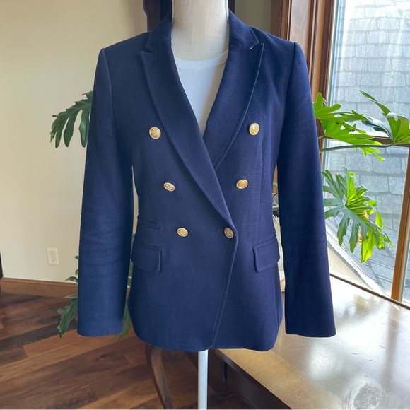 Banana Republic Navy Blue Double Breasted Cotton Blazer with Gold Buttons size 4 - Picture 1 of 14